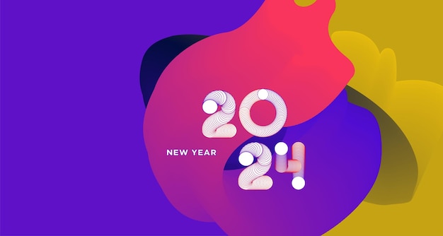 Feliz año nuevo 2024 Banner de tarjeta de felicitación colorida para redes sociales Diseño de fondo fluido abstracto vectorial