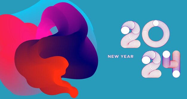 Feliz año nuevo 2024 Banner de tarjeta de felicitación colorida para redes sociales Diseño de fondo fluido abstracto vectorial