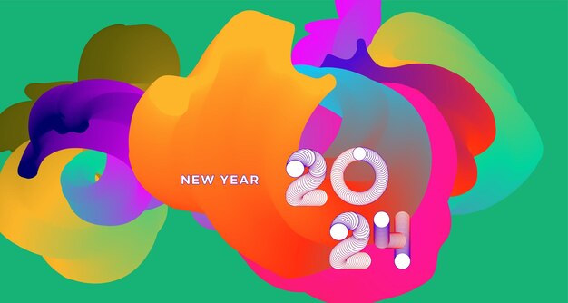 Feliz año nuevo 2024 banner de tarjeta de felicitación colorida para redes sociales diseño de fondo fluido abstracto vectorial