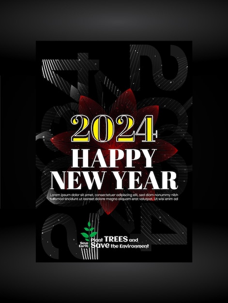 Vector feliz año nuevo 2024 bannerflayer plantilla eps