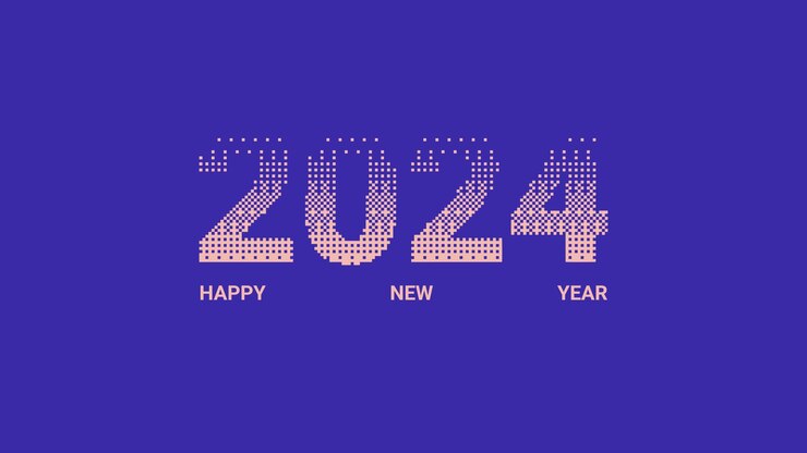 Feliz año nuevo 2024 bitmap retro