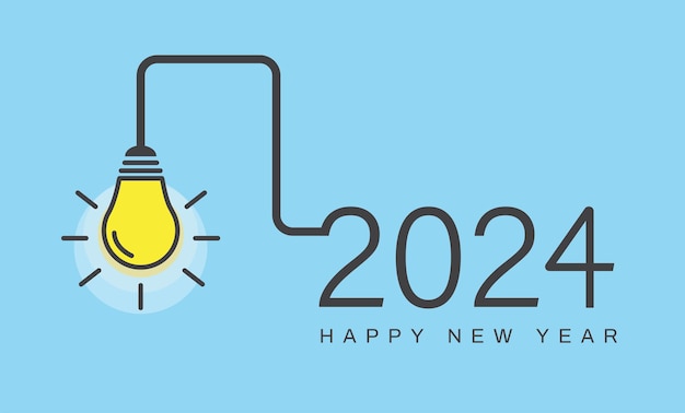 Feliz año nuevo 2024 con una bombilla sobre fondo verde Idea e inspiración creativa