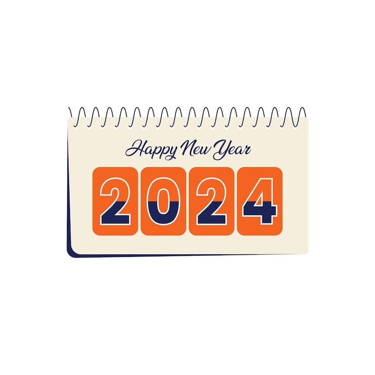 Feliz año nuevo 2024 Calendario de escritorio icono estilo de portada tarjeta de felicitación o vector de diseño de redes sociales