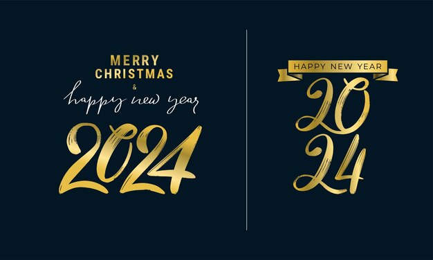 Feliz año nuevo 2024 con caligrafía y efecto de texto pintado en color dorado con pincel Diseño para año nuevo