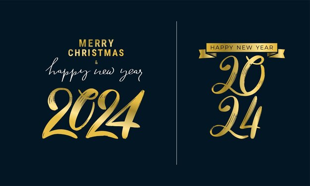 Feliz año nuevo 2024 con caligrafía y efecto de texto pintado en color dorado con pincel diseño para año nuevo