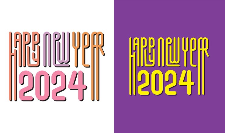 Vector feliz año nuevo 2024 camiseta retro diseño tipografía vector de letras