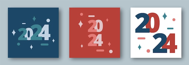 Feliz año nuevo 2024 cartel concepto festivo Conjunto de plantillas de diseño de logotipo 2024 Ilustración vectorial