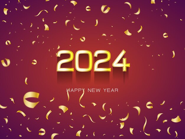 Feliz Año Nuevo 2024 Celebraciones con poppers de fiesta dorados y estilo de tipografía dorado 2024