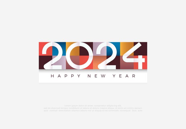 Feliz año nuevo 2024 con color cuadrado de semitono aleatorio Diseño premium para saludos de año nuevo para pancartas, carteles o redes sociales y calendarios