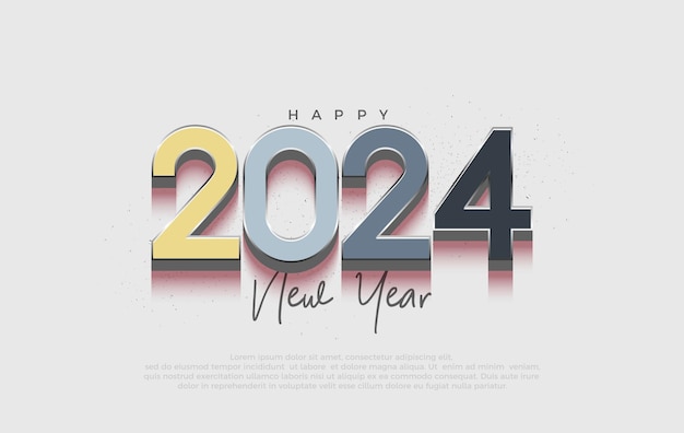 Feliz año nuevo 2024 Colorido con números modernos en 3D Vector Fondo premium para pancartas, carteles o calendario
