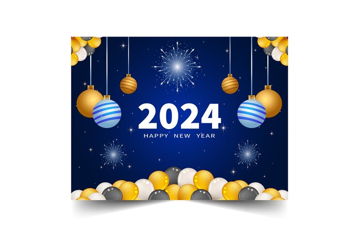 Feliz año nuevo 2024 concepto de celebración para cartón de felicitación pancarta y plantilla de correo