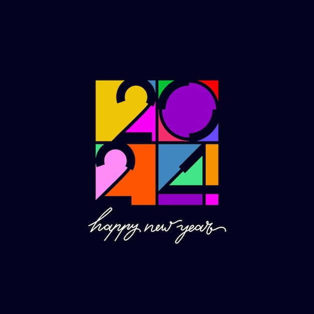 Feliz Año Nuevo 2024 Concepto creativo de diseño colorido tipográfico en vector con estilo plano Año