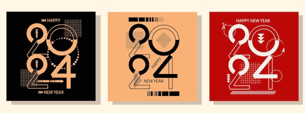 Feliz año nuevo 2024 concepto de diseño de logotipo tipográfico Formas geométricas números 2024 para portada de diseño