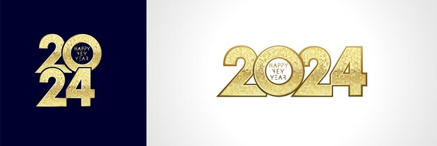 Vector feliz año nuevo 2024 concepto del logotipo del número diseño dorado