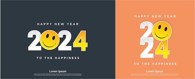 Feliz año nuevo 2024 conceptos de inspiración de creatividad con un icono de sonrisa conjunto de 2024 fondo
