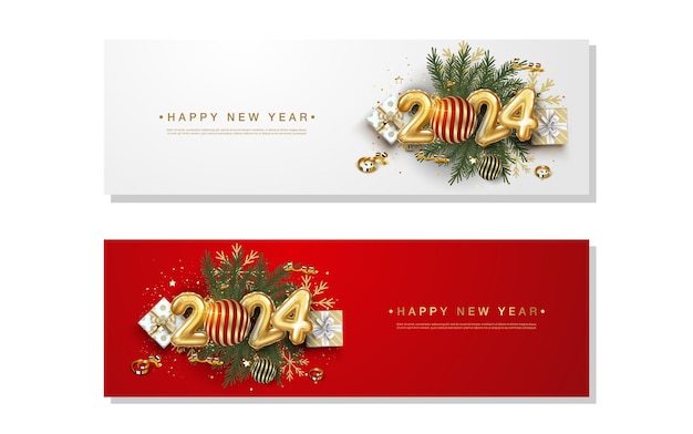 Vector feliz año nuevo 2024 decoración festiva realista de globos conjunto de celebración de la fiesta 2024 fondo