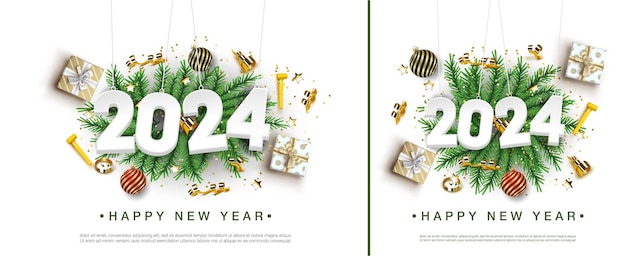 Vector feliz año nuevo 2024 decoración realista festiva conjunto de fondo de año nuevo 2024