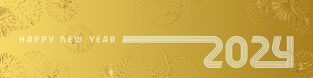Feliz año nuevo 2024 Diseño de banner de Internet Icono web horizontal Fondo de vacaciones Elementos dorados