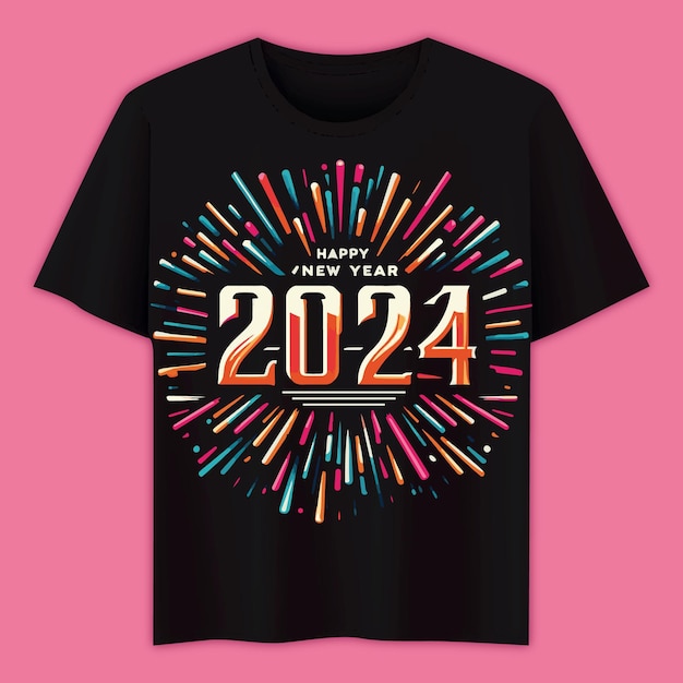 Vector feliz año nuevo 2024 diseño de camiseta.