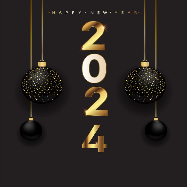 Feliz año nuevo 2024 diseño con coloridas ilustraciones de números truncados diseño vectorial premium para