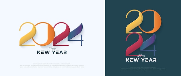 Feliz Año Nuevo 2024 Diseño colorido Con un número único en el fondo blanco Ilustración de Vector Premium para Banner Póster Calendario y Feliz Año Nuevo 2024