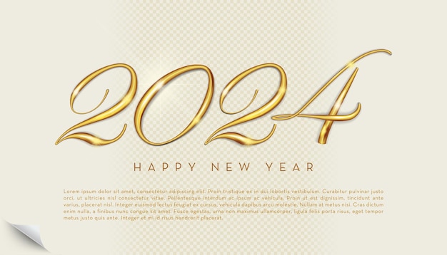 Vector feliz año nuevo 2024 diseño de números de caligrafía brillante festivo de lujo dorado ilustración vectorial