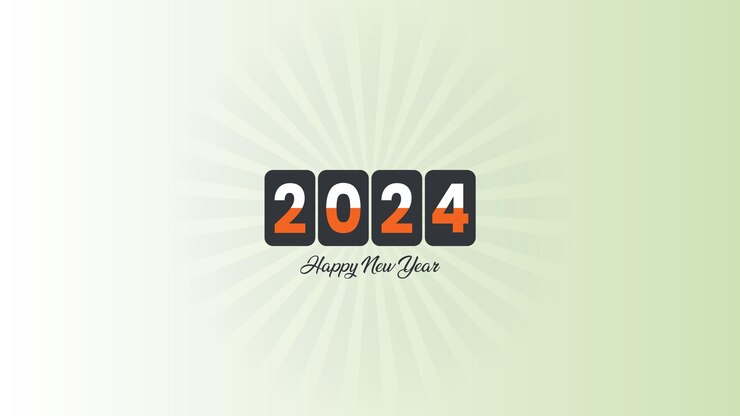 Feliz año nuevo 2024 diseño de papel de pared HD vectorial 4k 8k pantalla grande té verde con signo de esperanza de rayo de sol
