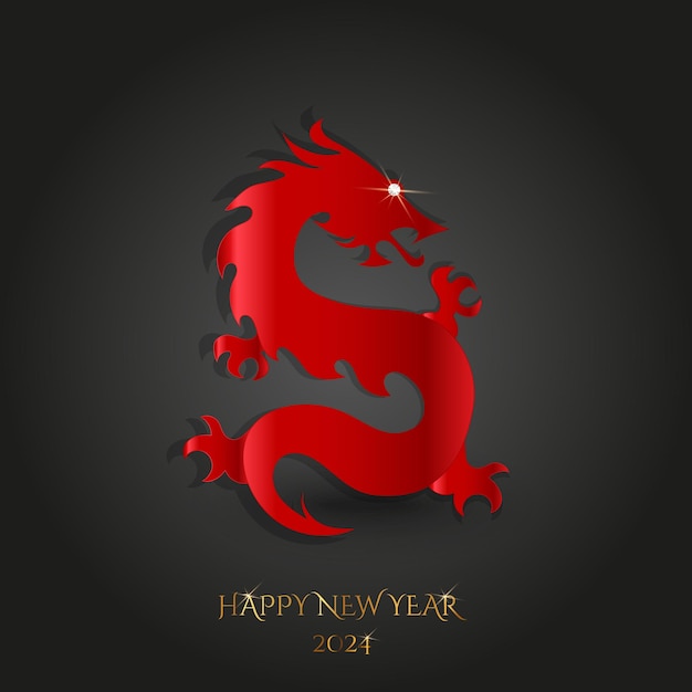 Feliz año nuevo 2024 dragón rojo en vector