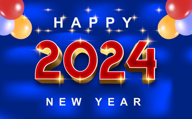 Feliz año nuevo 2024 Efecto de texto 3D Ilustrador totalmente editable a vector