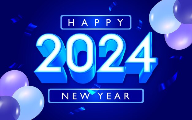 Feliz año nuevo 2024 Efecto de texto 3D Vector totalmente editable