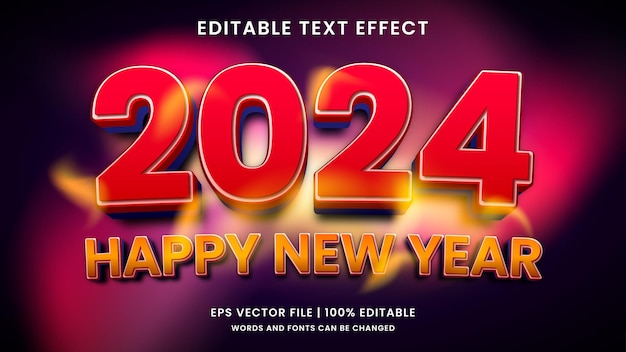 Feliz año nuevo 2024 efecto de texto editable en 3D