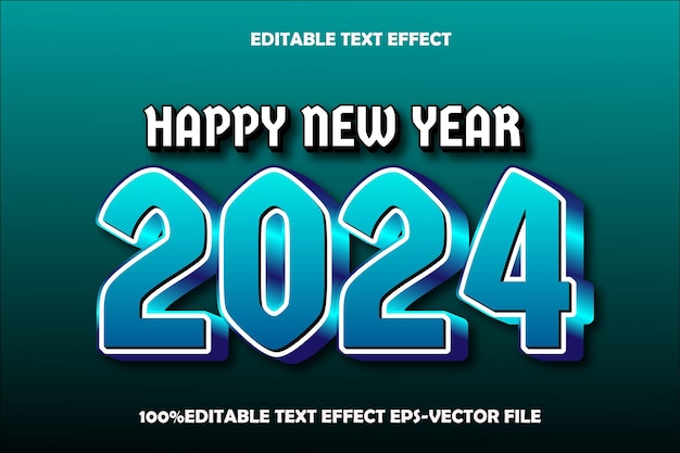 Feliz año nuevo 2024 Efecto de texto editable Estilo degradado de relieve 3D