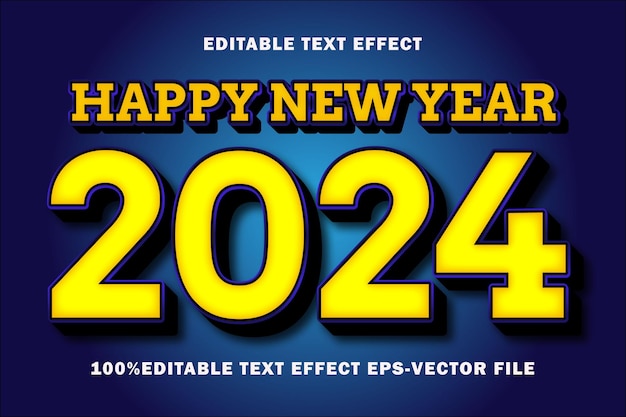 Feliz año nuevo 2024 Efecto de texto editable Estilo degradado de relieve 3D
