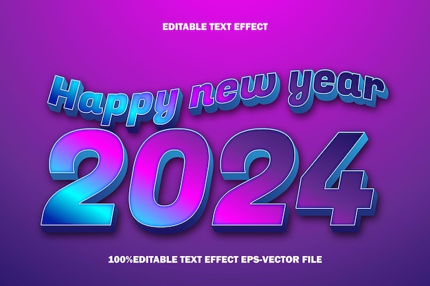 Feliz año nuevo 2024 Efecto de texto editable Estilo degradado de relieve 3D