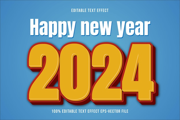 Feliz año nuevo 2024 Efecto de texto editable Estilo degradado de relieve 3D