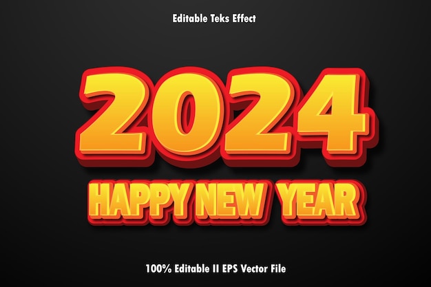 Feliz año nuevo 2024 Efecto de texto editable Estilo degradado de relieve 3d