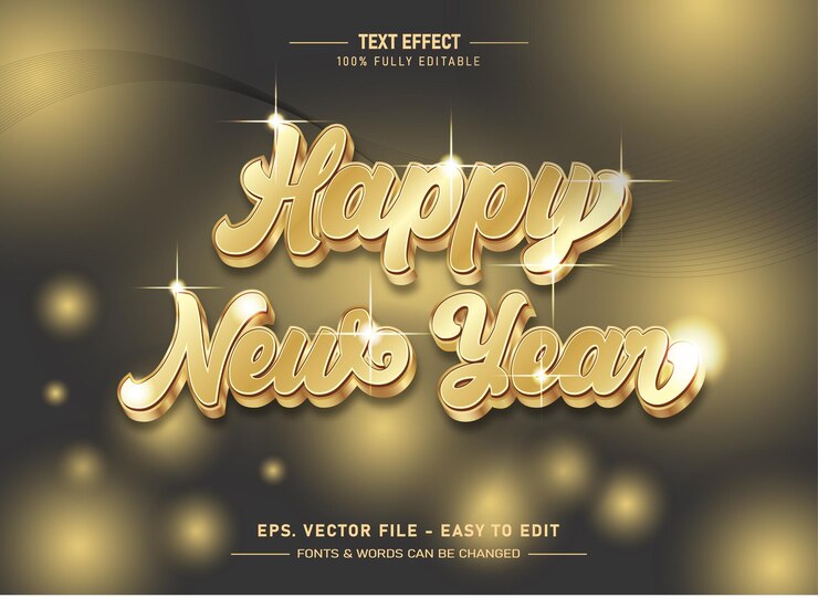 Vector feliz año nuevo 2024 efecto de texto editable estilo dorado