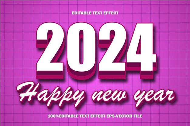 Vector feliz año nuevo 2024 efecto de texto editable estilo de gradiente en relieve 3d