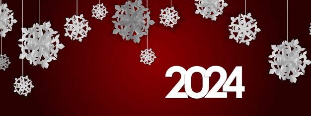 Feliz año nuevo 2024 Elegante texto dorado con globos y confeti Ilustración vectorial realista