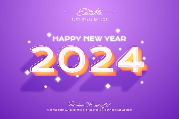 Feliz año nuevo 2024 estilo gráfico vectorial efecto de texto vectorial 3D editable