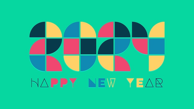Feliz año nuevo 2024 felicitaciones abstractas formas geométricas bauhaus estilo retro gráfico