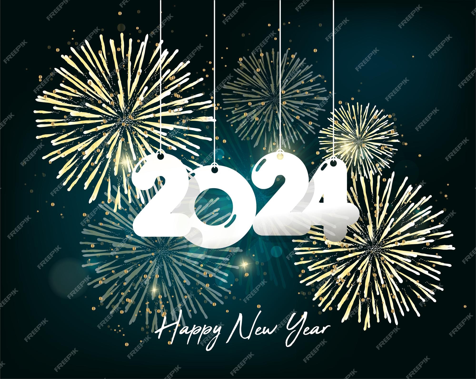 Feliz año nuevo 2024 feliz navidad Vector Premium