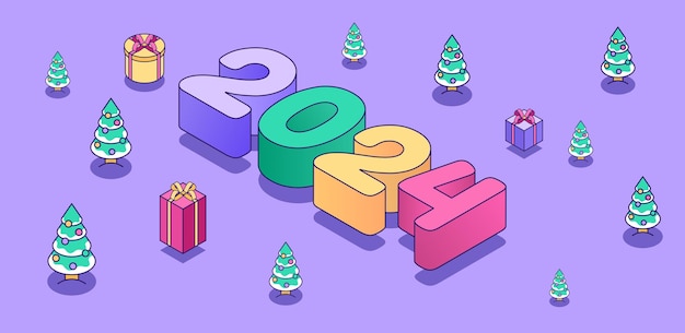 Feliz año nuevo 2024 fondo árbol de Navidad en lindo estilo minimalista y regalos concepto creativo para banner volante portada diseño de redes sociales página web concepto de ilustración vectorial