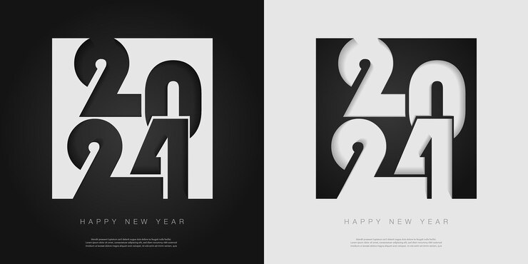 Feliz año nuevo 2024 fondo blanco y negro Diseño premium