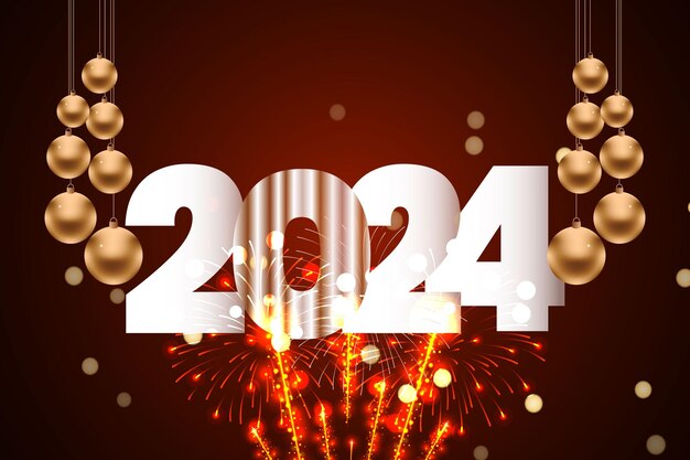 Feliz año nuevo 2024 con fondo de bokeh oscuro