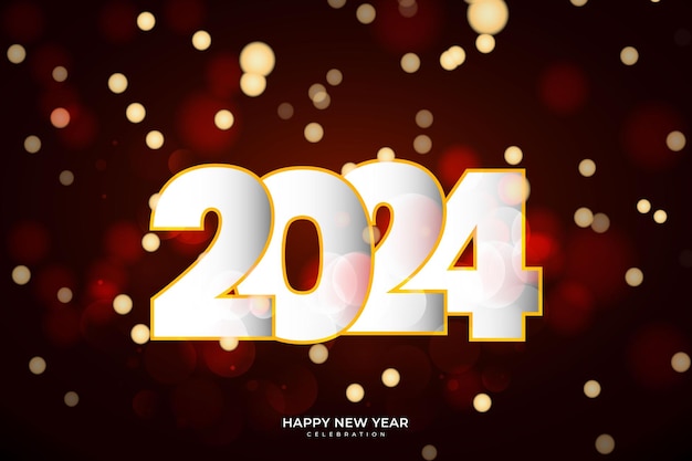 Feliz año nuevo 2024 con fondo de bokeh oscuro