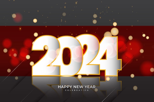 Feliz año nuevo 2024 con fondo de bokeh oscuro