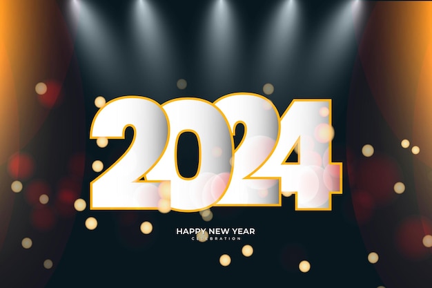 Feliz año nuevo 2024 con fondo de bokeh oscuro