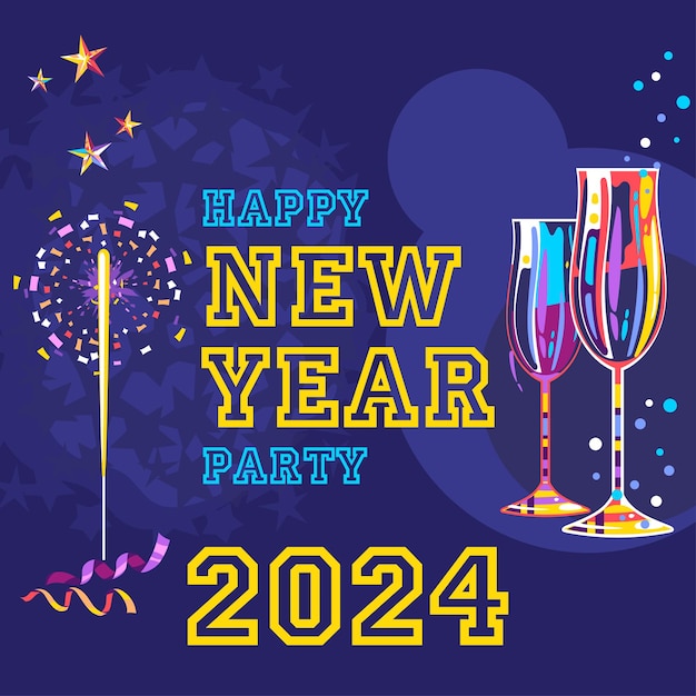 Feliz año nuevo 2024 con fondo negro brillo dorado