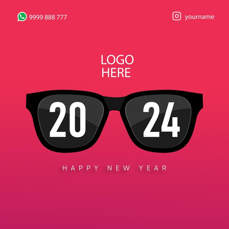 Feliz año nuevo 2024 gafas ópticas cartel de año nuevo Vector de año nuevo 2024